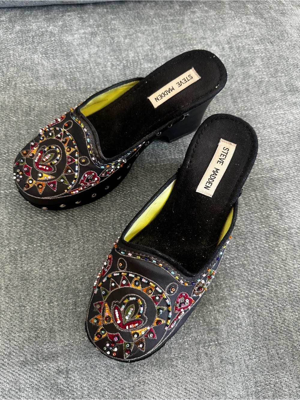 Steve Madden Black Embellished Beaded Platform Mules
